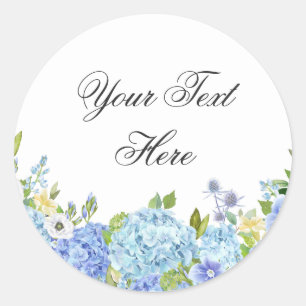 Adesivo Redondo Hortênsia Azul Floral Verde Água-forte Personaliza