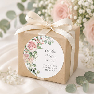 Adesivo Redondo Hortênsia Peônia Eucalipto Floral Rosa Casamento