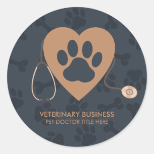 Adesivo Redondo Hospital Veterinário Patas Coração Animal