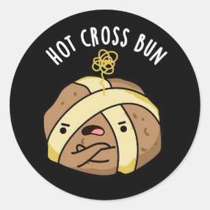 Adesivo Redondo Hot Cross Bun Funny Comida Pun Dark BG