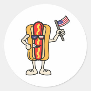 Adesivo Redondo Hot Dog American Flag 4 de julho Patriótico Churra