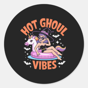 Adesivo Redondo Hot Ghoul Vibes Funny Witch Spooky Summer Hallowee