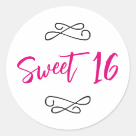 Adesivo Redondo Hot Pink Chic Doodle Modern Script Sweet 16