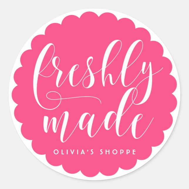 Adesivo Redondo Hot Pink Freshly Fez Negócios Modernos de Caligraf (Frente)