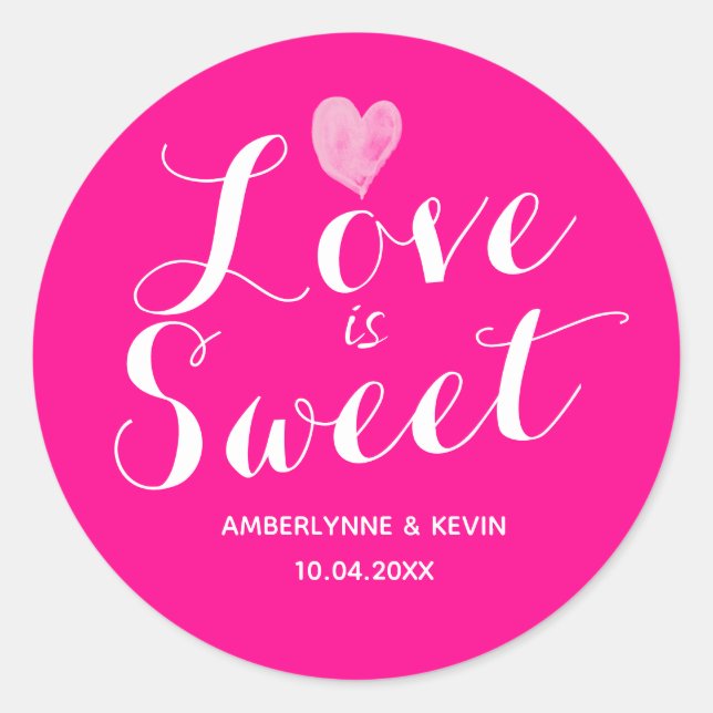 Adesivo Redondo Hot Pink Love é Sweet Classic Round Sticker (Frente)