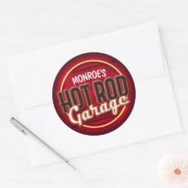 Adesivo Redondo Hot Rod Flames Nome Personalizado Garagem Personal