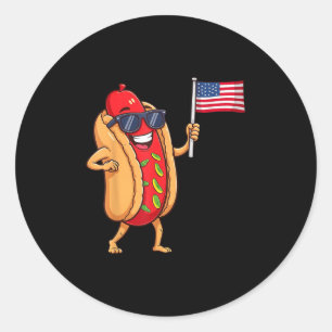 Adesivo Redondo Hotdog Patriótico Americano Bandeira 4 De Julho