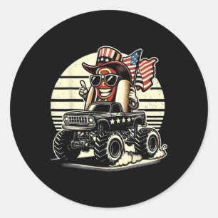 Adesivo Redondo Hotdog Riding Monster Truck 4 De Julho Dos Eua Fla