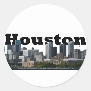 Adesivo Redondo Houston, skyline de TX com o Houston no céu