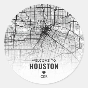 Adesivo Redondo Houston, Texas City Map   Boas-vindas