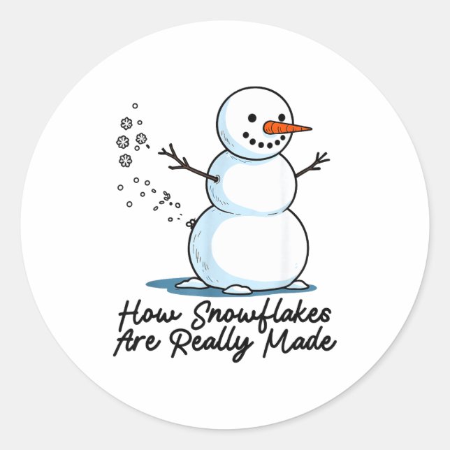 Adesivo Redondo How Snowflakes Are Really Made Snowman Christmas J (Frente)