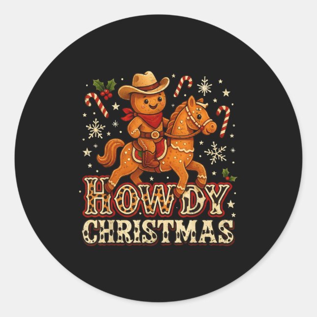 Adesivo Redondo Howdy Christmas Cowboy Gingerbread Design  (Frente)