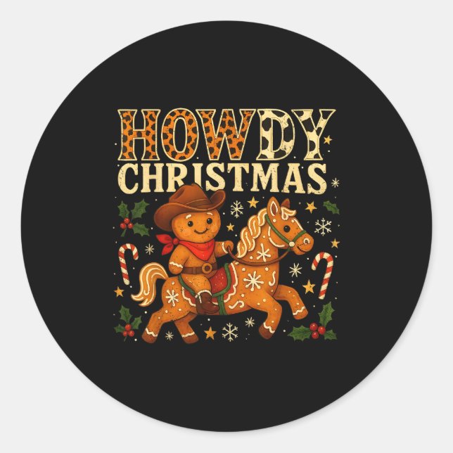 Adesivo Redondo Howdy Christmas Cowboy Gingerbread Design  (Frente)