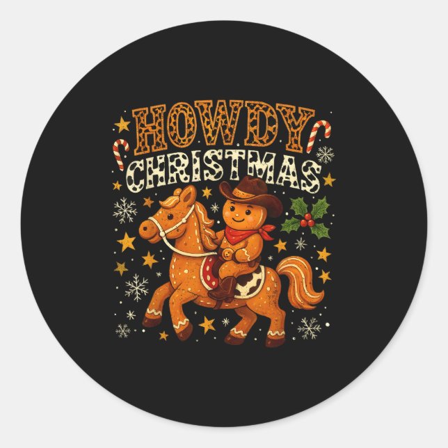 Adesivo Redondo Howdy Christmas Cowboy Gingerbread Design  (Frente)