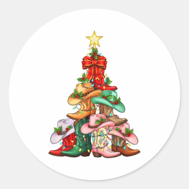 Adesivo Redondo Howdy Christmas Tree Western Cowgirl Boots Xmas Li (Frente)