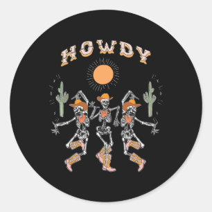 Adesivo Redondo Howdy Cowboy Skeleton Dancing Country Hall Ocident