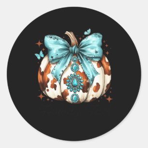 Adesivo Redondo Howdy Fall Western Pumpkin Halloween Cowhide Pumpk