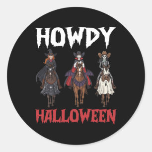 Adesivo Redondo Howdy Halloween Cowgirl Andando Horas Noturnas Ass