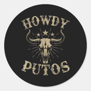 Adesivo Redondo Howdy Putos Bull Caveira País Vint Ocidental