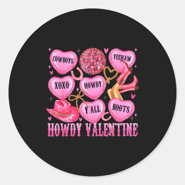 Adesivo Redondo Howdy Valentine Western Cowgirl Hearts Candy Women (Frente)