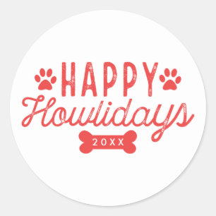 Adesivo Redondo Howlidays feliz feriado branco e vermelho de  