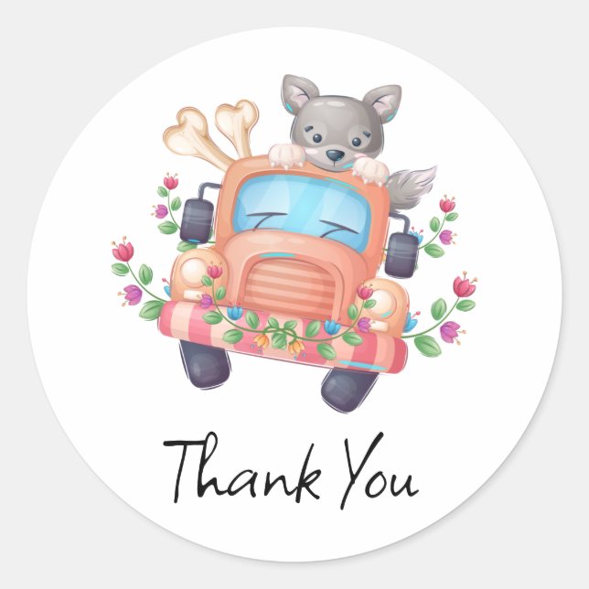 Adesivo Redondo Howling and Joy Cute Cinza Wolf (Frente)