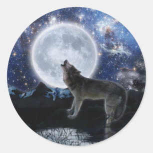Adesivo Redondo Howling Cinza Wolf & Moon