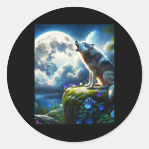 Adesivo Redondo Howling Wild Wolf - Um Viciado Em Fantasia Lua