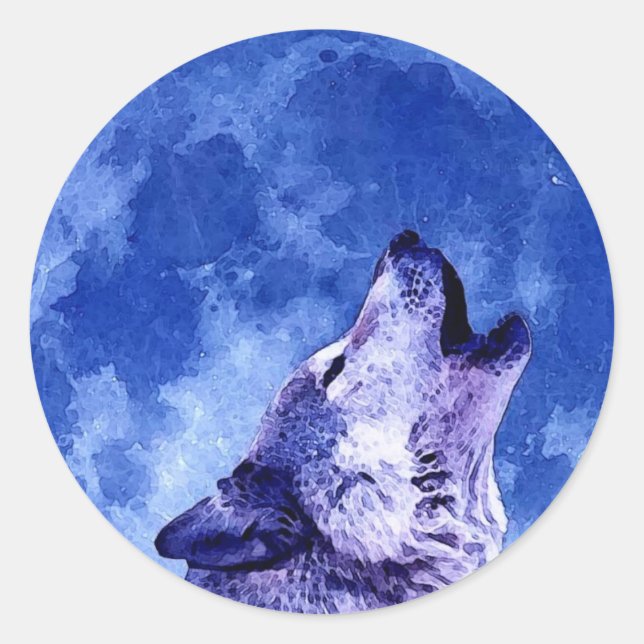 Adesivo Redondo Howling Wolf na Lua (Frente)