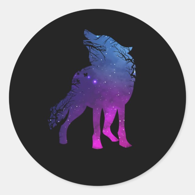 Adesivo Redondo Howling Wolf Silhouette Wolves Forest Animal (Frente)