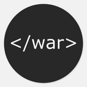 Adesivo Redondo HTML da guerra do fim - preto & branco