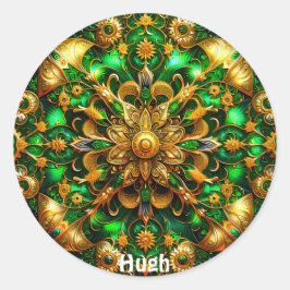 Adesivo Redondo HUGH ~ Verde brilhante e Dourado Natal ~