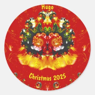 Adesivo Redondo HUGO ~ NATAL Vermelho Verde Amarelo Vermelho ~
