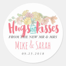 Hugs Kisses Sr. Floral Wreath Wedding Sticker