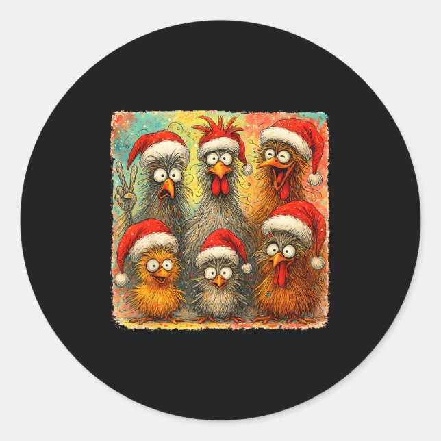 Adesivo Redondo Hugvyn Christmas Santa Chicken Crazy Eagerlys Roos (Frente)