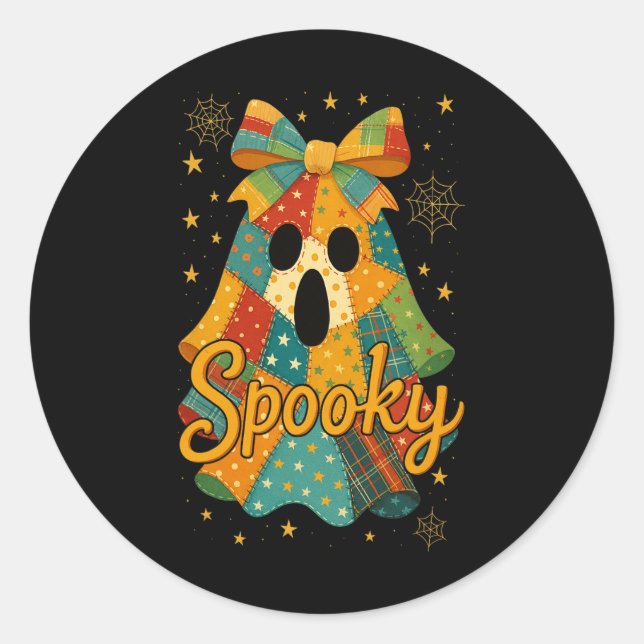 Adesivo Redondo Hugvyn Halloween Patchwork Spooky Ghost Arco Prepp (Frente)