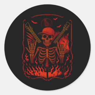 Adesivo Redondo Hugvyn Halloween Skeleton Rock Hand Rocker Mens Bo
