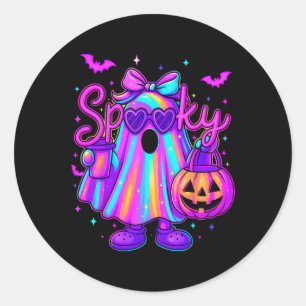 Adesivo Redondo Hugvyn Halloween Spooky Ghost Girl Pastel Pumpkin