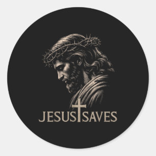 Adesivo Redondo Hugvyn Jesus salva minimalista fé cristã Cruz