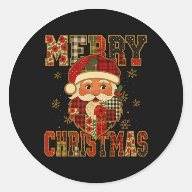 Adesivo Redondo Hugvyn Natal Papai Noel Feliz de Patchwork Chris (Frente)