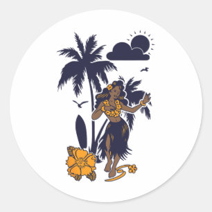 Adesivo Redondo Hula Hawaiian Girl Vintage Graphic