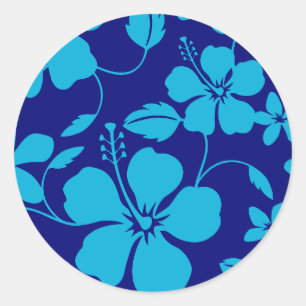 ADESIVO REDONDO HULA HAWAIIANO (HIBÍSCUS) AZUL ESCURO/CLARO