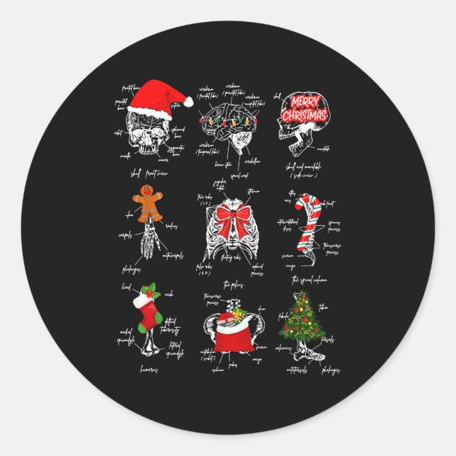 Adesivo Redondo Human Skeleton Anatomy Christmas Medical Student X (Frente)