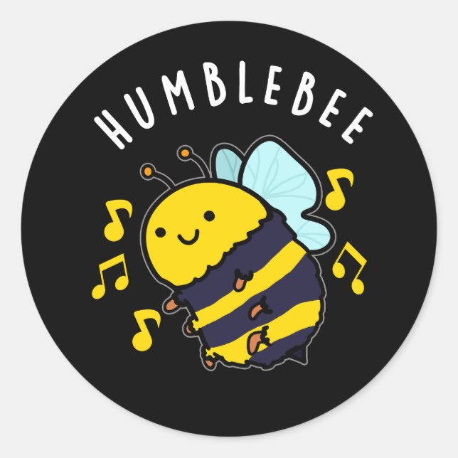 Adesivo Redondo Humble Bee Funny Bumblebee Pun Dark BG (Frente)