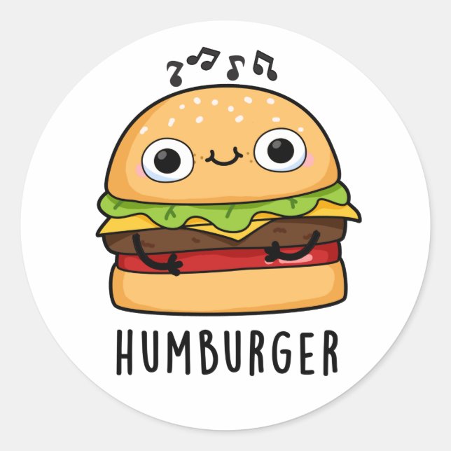 Adesivo Redondo Humburger Funny Humming Burger Pun (Frente)