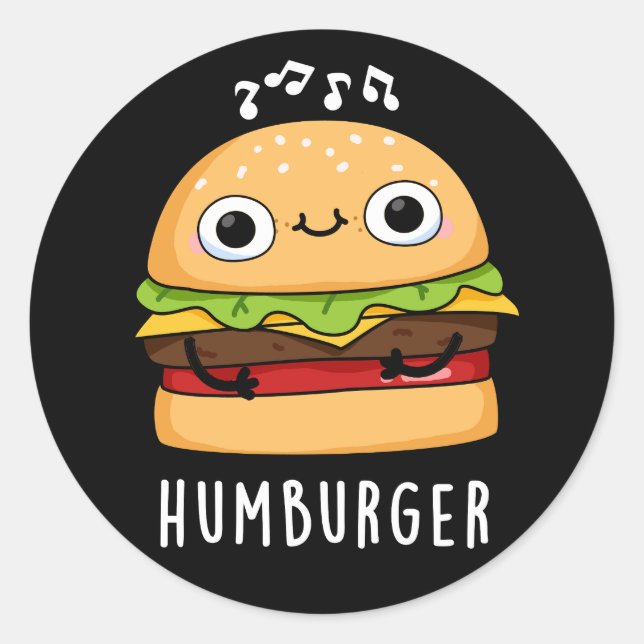 Adesivo Redondo Humburger Funny Humming Burger Pun Dark BG (Frente)
