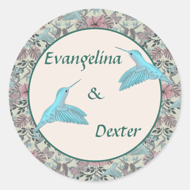 Adesivo Redondo Humming bird & Hibiscus - wedding sticker (Frente)