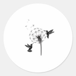 Adesivo Redondo Hummingbird and Dandelion Flower Nature Art