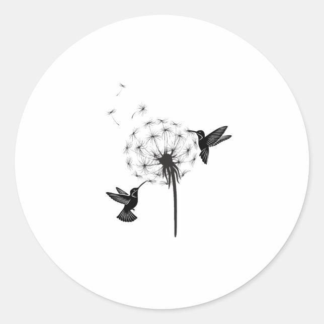 Adesivo Redondo Hummingbird and Dandelion Flower Nature Art (Frente)