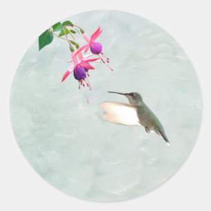 Adesivo Redondo Hummingbird e Fuschia Sticker